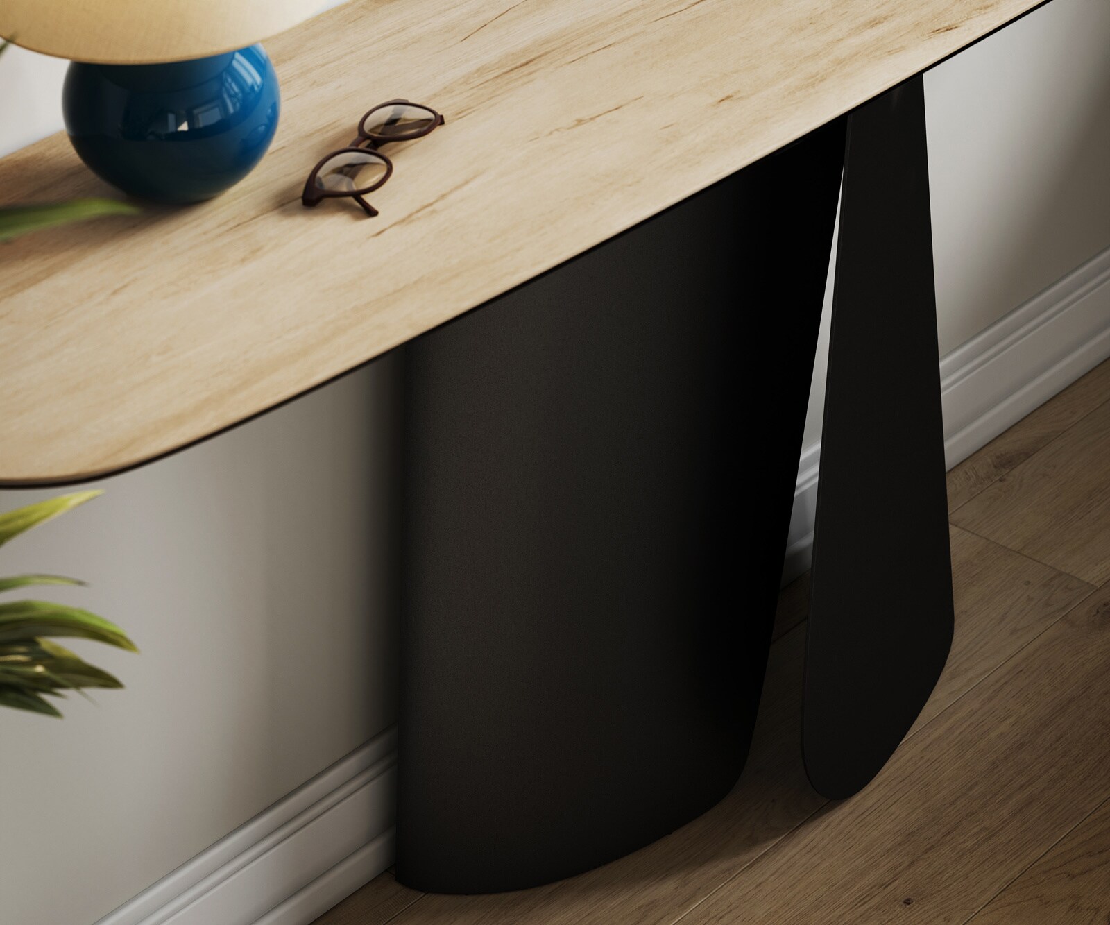 Konsolentisch Edge Boot 180x40 cm Keramik Laminam® Sabbia Eichefarbig Livos Metall Schwarz 5
