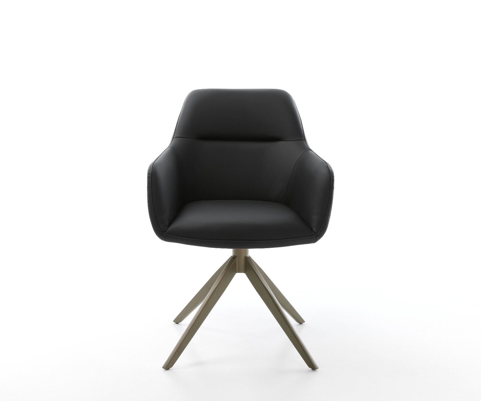 Drehstuhl Pejo-Flex Echt-Leder Schwarz Kreuzgestell breit Effektfinish Titan 360° drehbar Wippfunktion Taschenfederkern 1