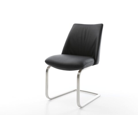 Freischwinger Elso-Flex Echt-Leder Schwarz Freischwinger flach Edelstahl Taschenfederkern