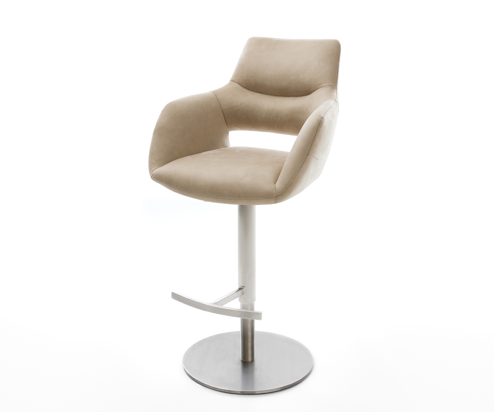 Barstuhl Yago-Flex Mikrofaser Beige Vintage Drehfuß höhenverstellbar Edelstahl Silberfarben Taschenfederkern 1