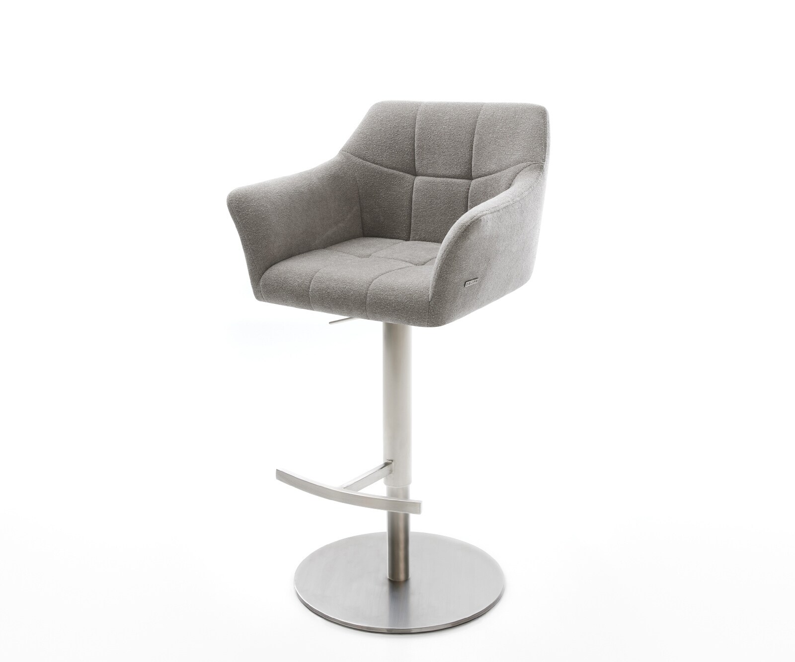 Barstuhl Yulo-Flex Strukturstoff Soft Grau Drehfuß höhenverstellbar Edelstahl Silberfarben