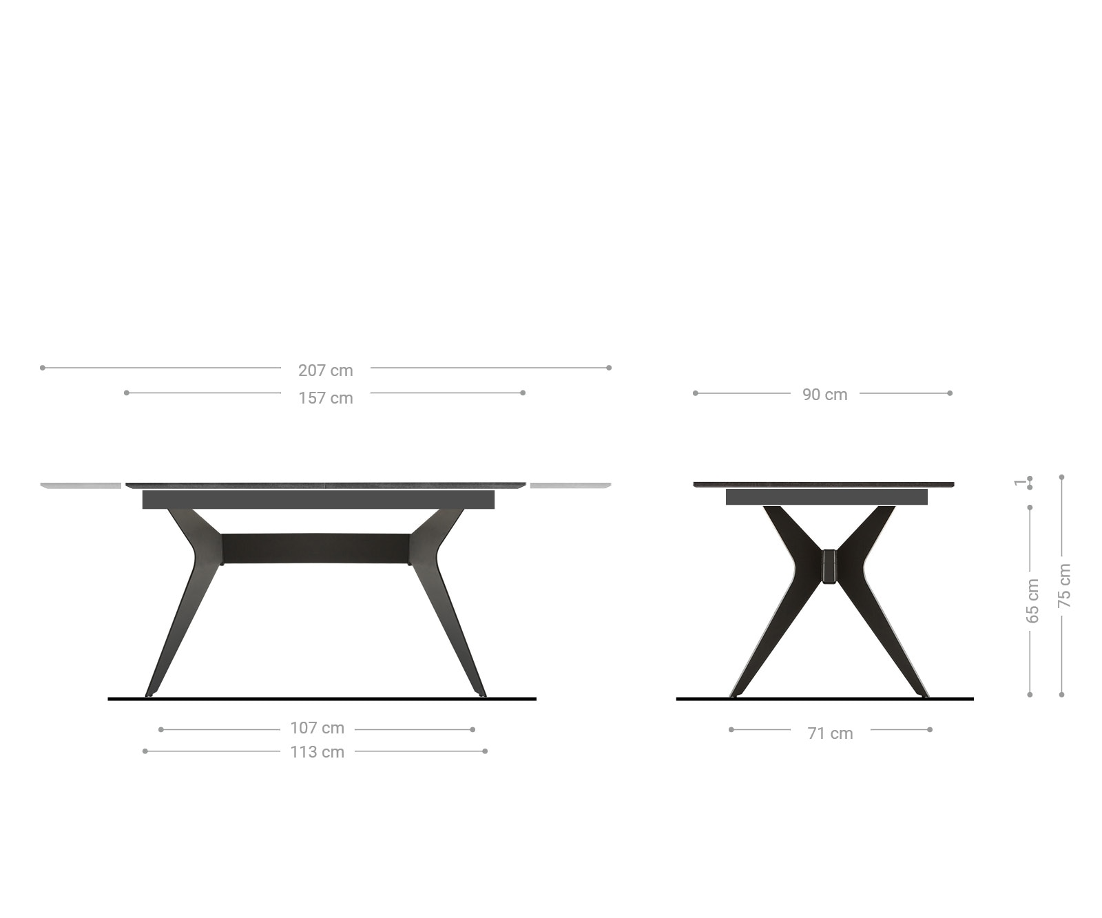 Esstisch Edona 160/200x90 cm Keramik Optik Grau Metall ausziehbar 8