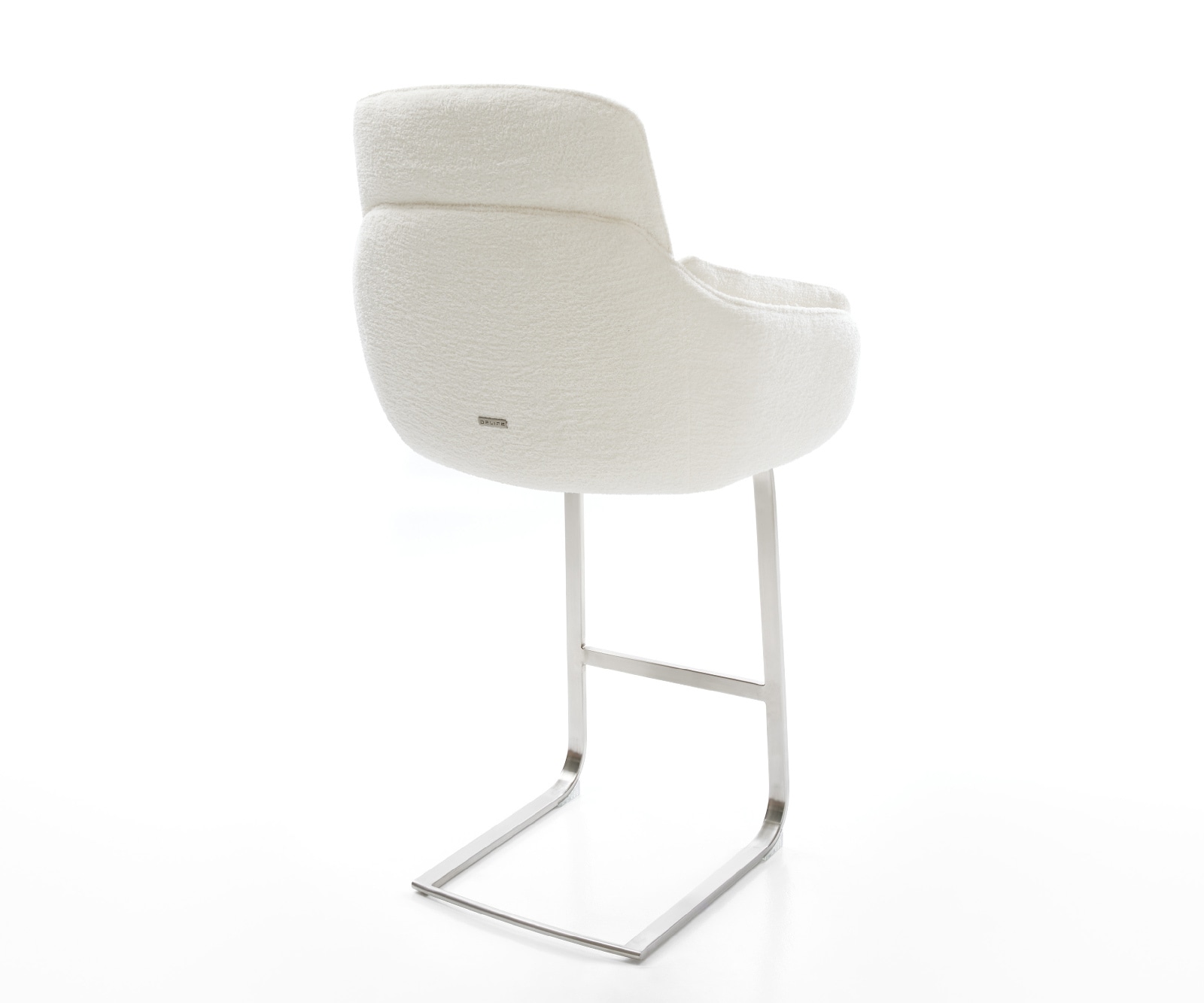 Barstuhl Luan-Flex Bouclé Soft Beige Freischwinger Flach Edelstahl Silberfarben 4