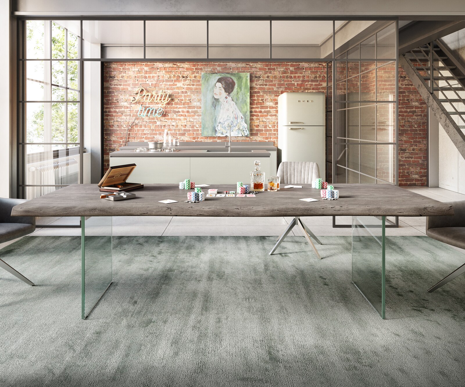 Esstisch Edge 260x100 XL Akazie Platin Glas Live-Edge 5