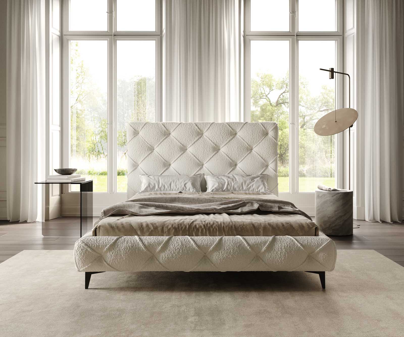 Polsterbettgestell Nayara 140x200 cm Bouclé Creme-Weiß 1