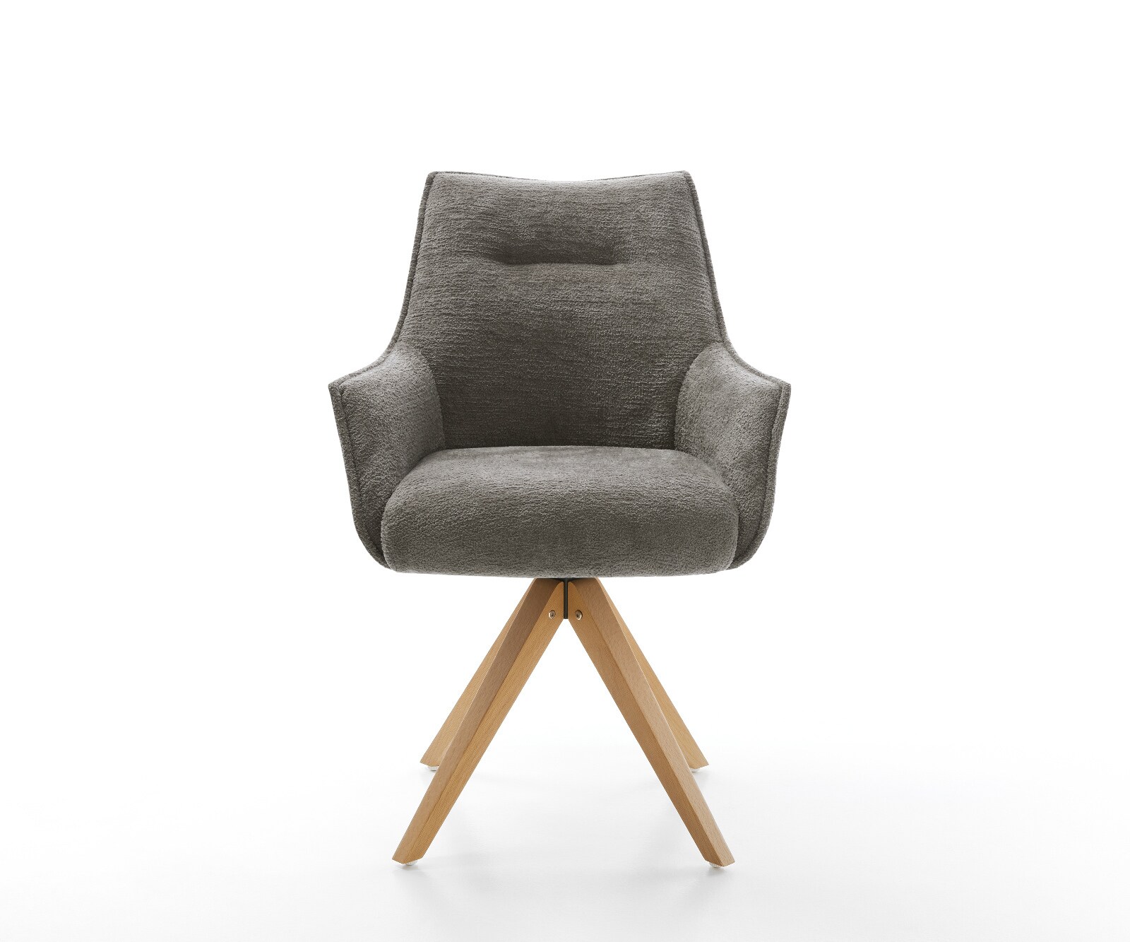 Drehstuhl Alja-Flex mit Armlehnen Bouclé Soft Schlamm Holzgestell kantig Natur 180° drehbar Taschenfederkern 1