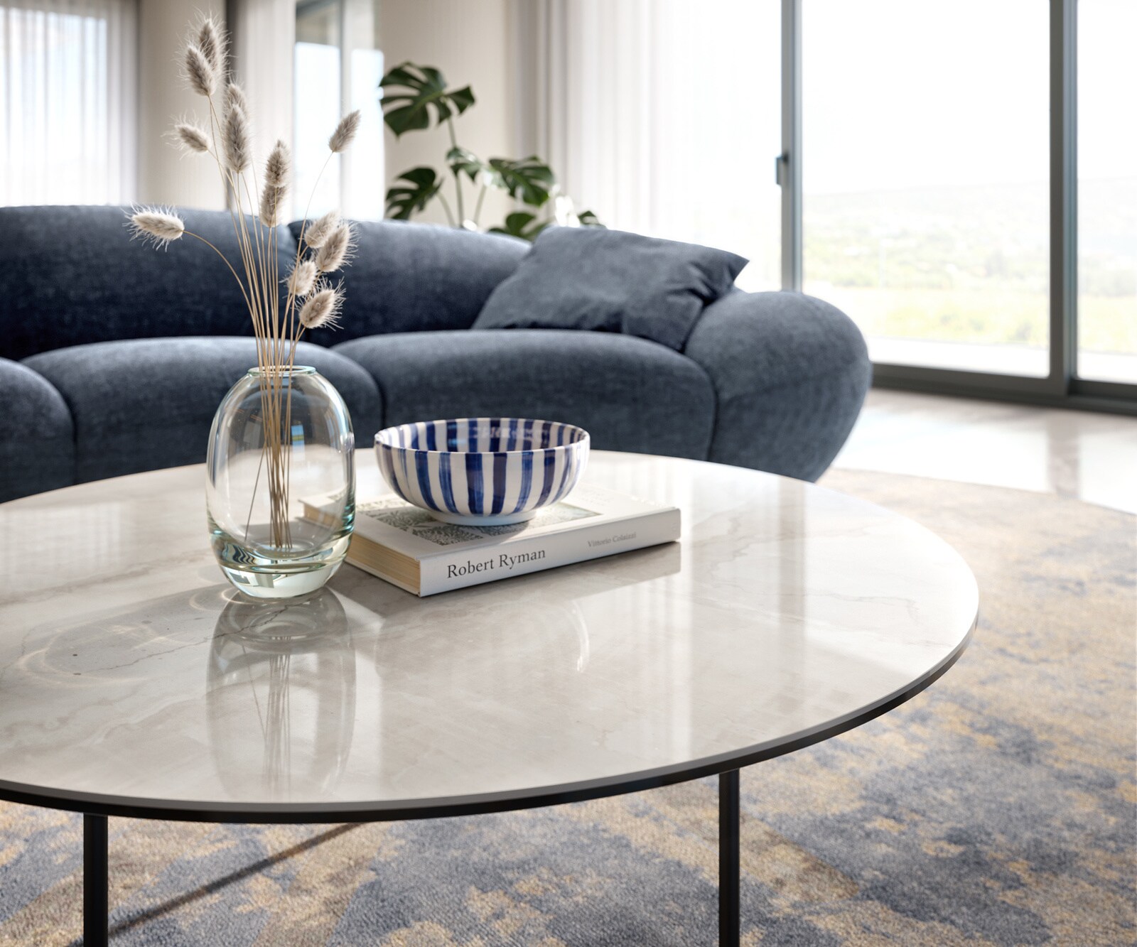 Couchtisch Edge Rund 90x90 cm Keramik Onyx Champagne Trive Metall Schwarz 6