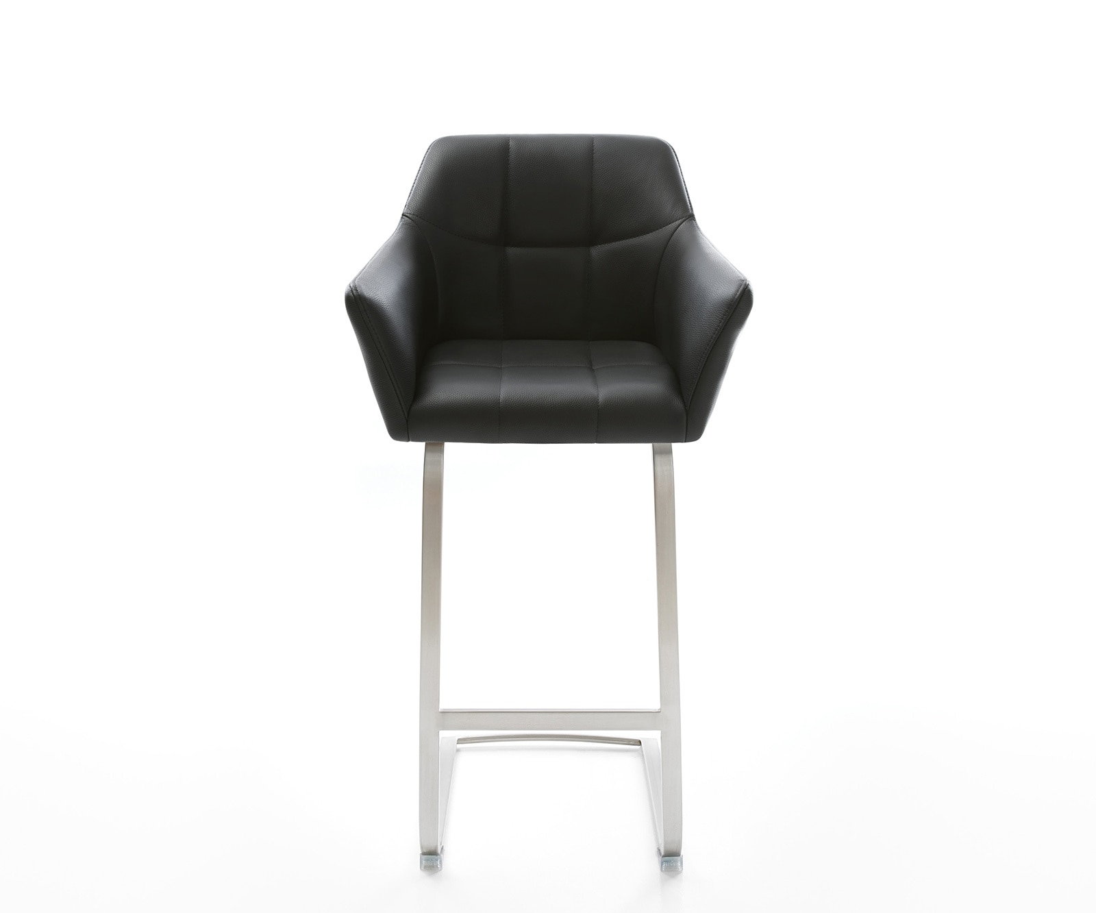 Barstuhl Yulo-Flex Echt-Leder Schwarz Freischwinger flach Edelstahl 1