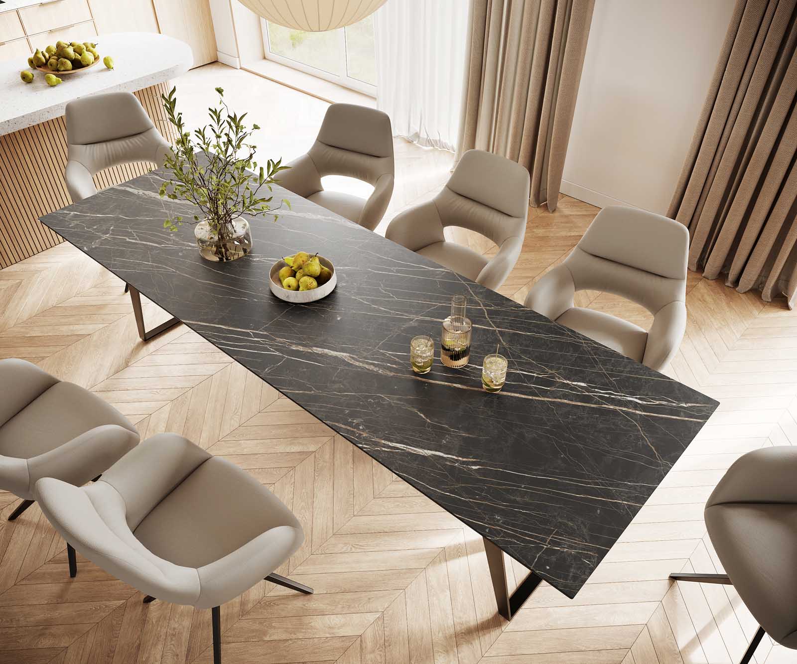 Esstisch Edge 300x100 Keramik Laminam® Noir Desir Braun Metall Schräg Schwarz 3