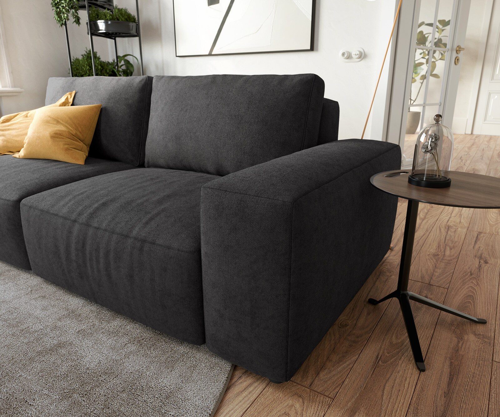 Big-Sofa Lanzo 230x95 cm Mikrofaser Schwarz 5