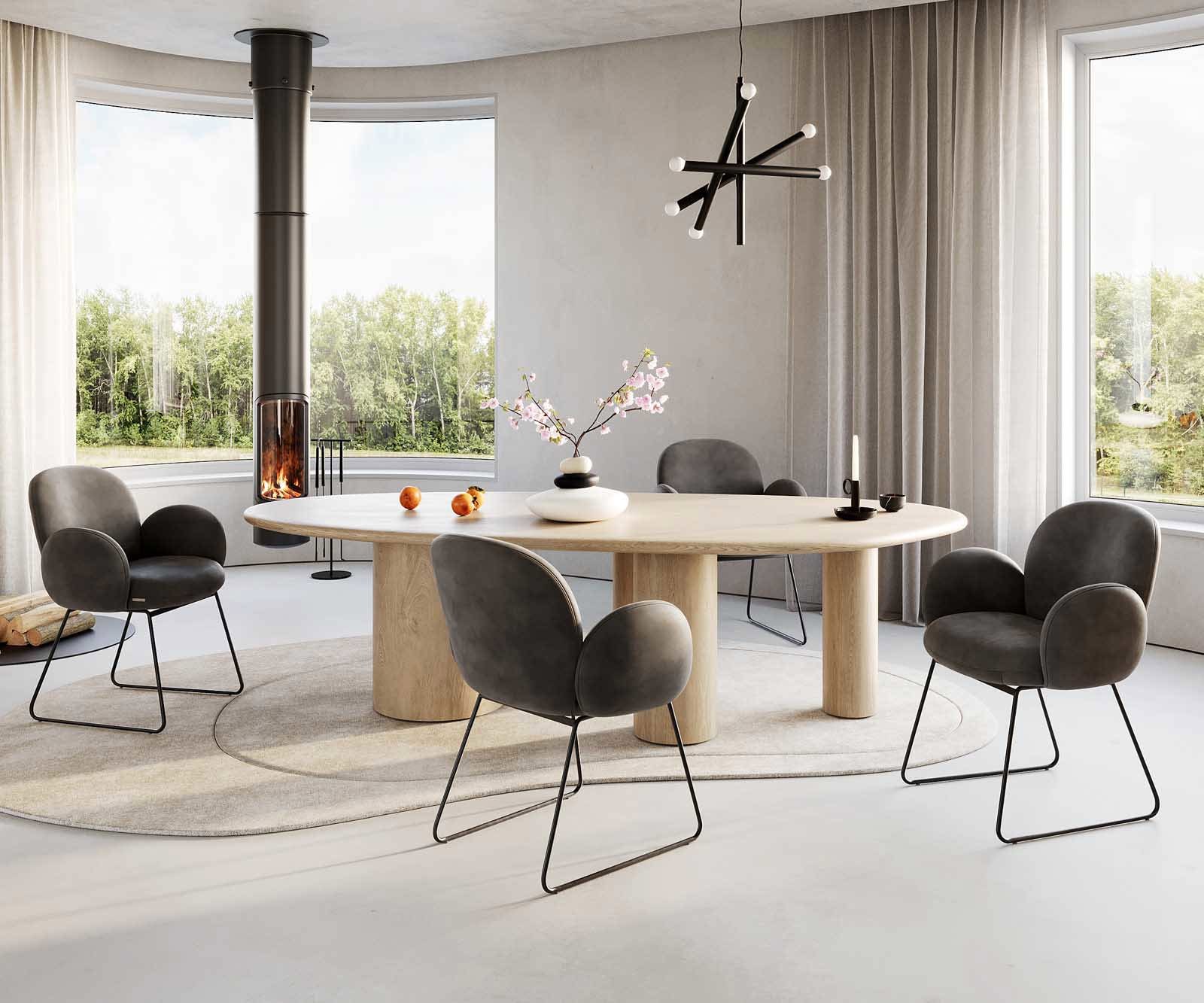 Esszimmerstuhl Nube-Flex mit Armlehnen Mikrofaser Anthrazit Vintage Kufengestell Schwarz Taschenfederkern 5