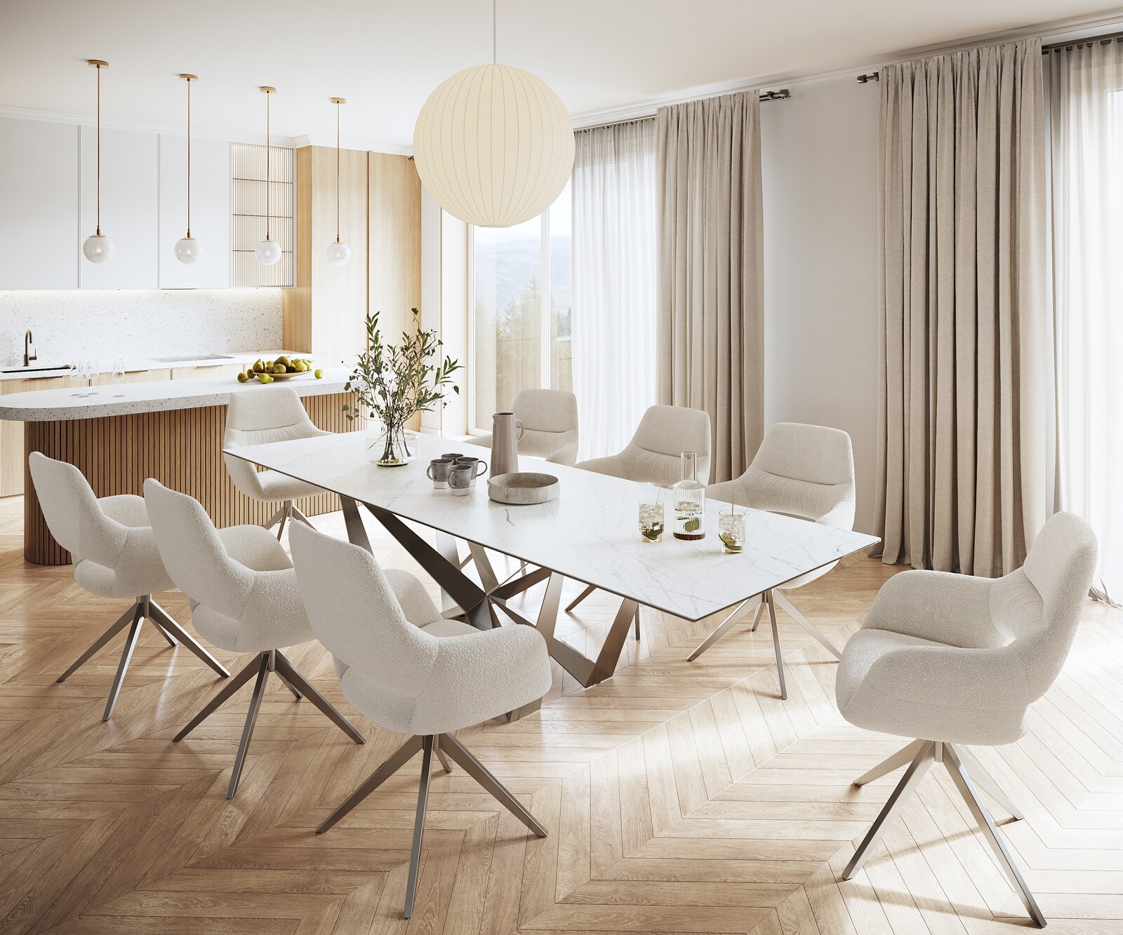 Esstisch Edge 300x100cm Keramik Laminam®Statuarietto Weiß Spider Flachstahl Edelstahl 6