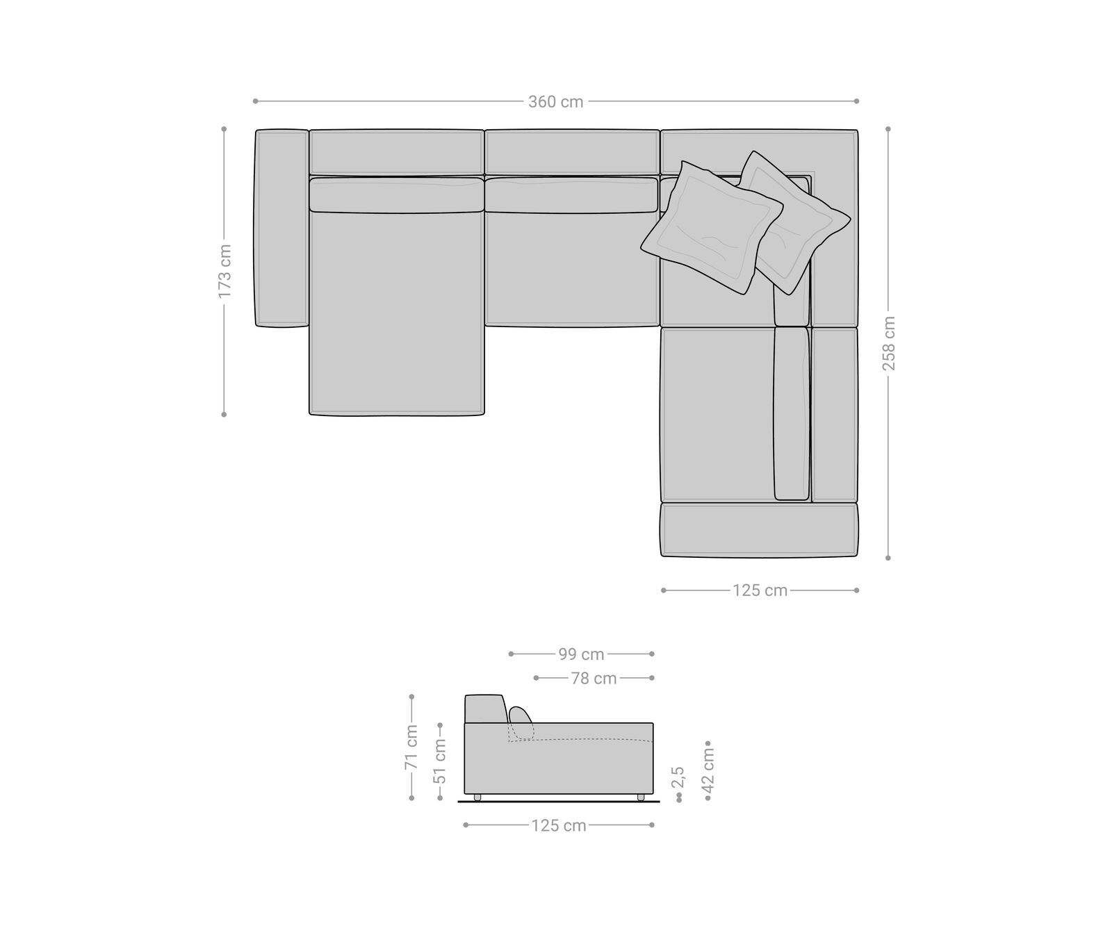 Wohnlandschaft Sirpio XL 360x260 cm Cord Silbergrau Recamiere variabel 8