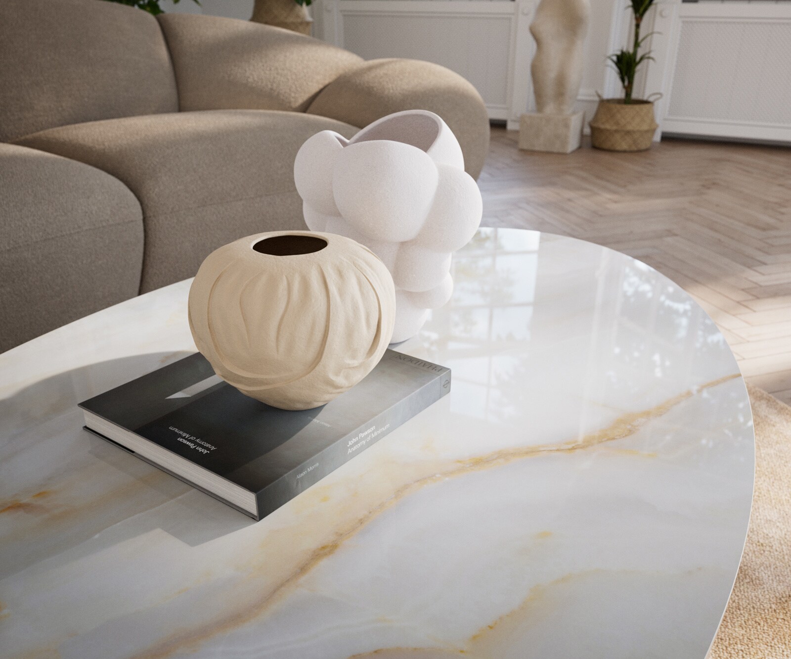 Couchtisch Edge Oval 140x80 cm Keramik Onyx Pearl Casilda Effektfinish Titan 6