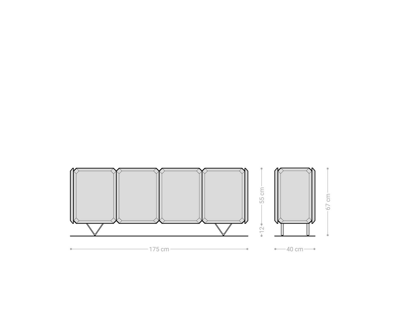 Sideboard Kiano 175 cm Akazie Natur 4 Türen V-Fuß Edelstahl Raumteiler 9