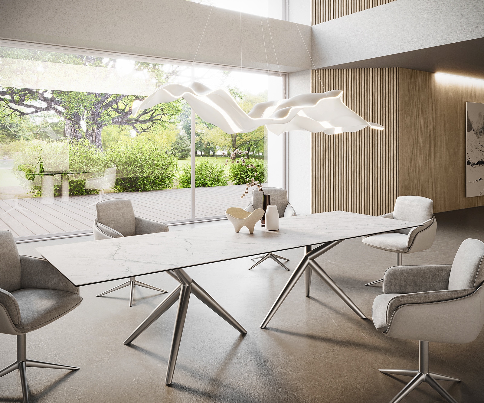 Esstisch Edge 300x100 Keramik Laminam®Statuarietto Weiß Estelar rund Edelstahl Esstisch Edge 300x100 Keramik Laminam®Statuarietto Weiß Estelar rund Edelstahl