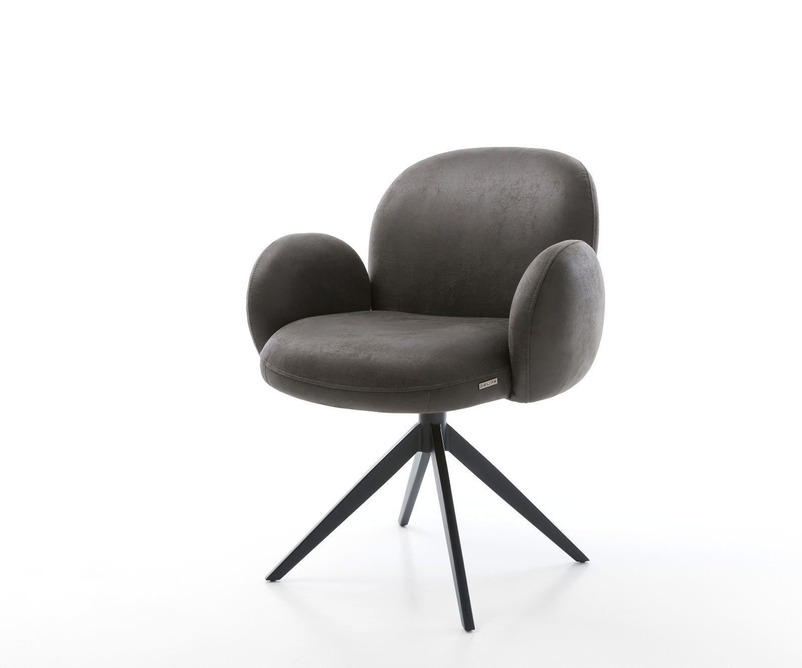 Drehstuhl Nube-Flex mit Armlehnen Mikrofaser Anthrazit Vintage Kreuzgestell breit Schwarz 360° drehbar Wippfunktion Taschenfederkern