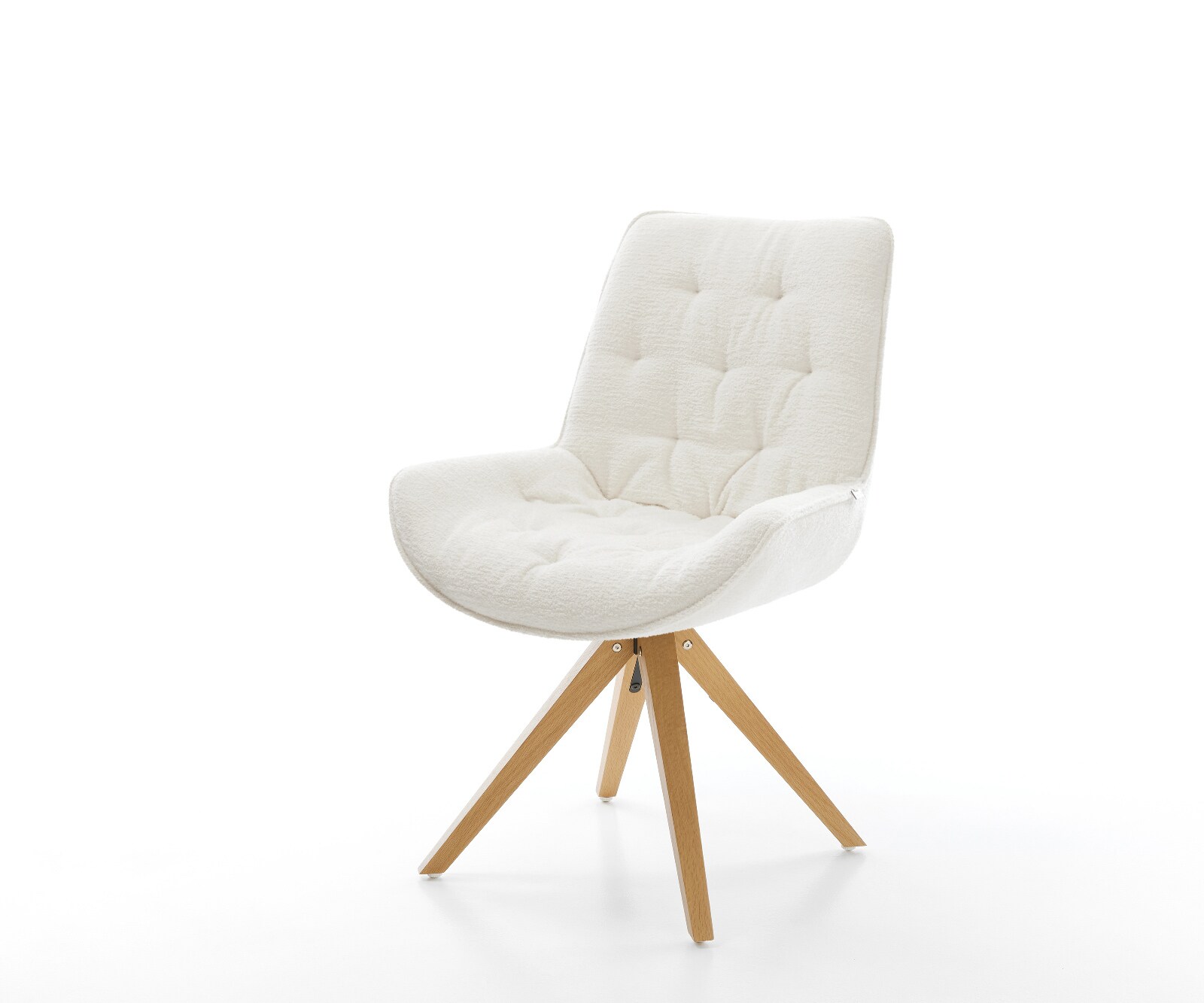 Drehstuhl Taimi-Flex Bouclé Soft Beige Holzgestell kantig Natur 180° drehbar