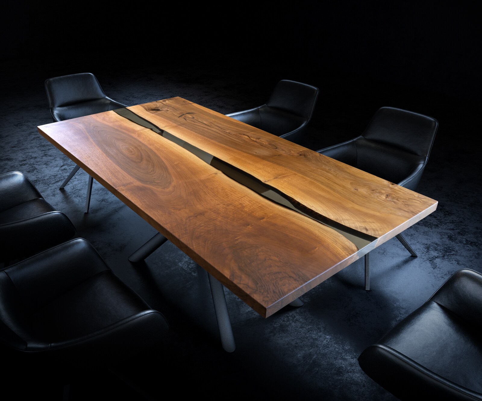 Tischplatte Walnuss Natur 200 cm Epoxid Schwarz-Transparent Unikat Nr. 32333