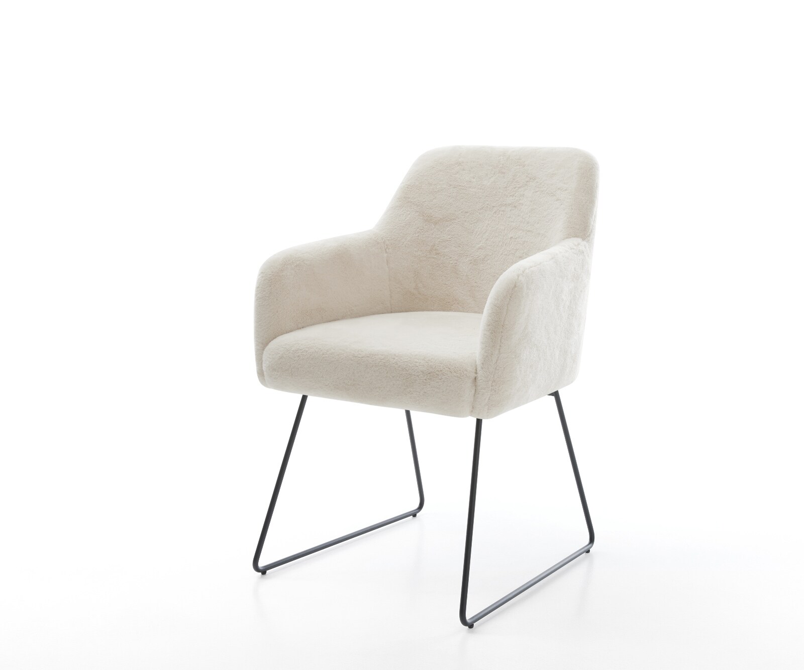 Esszimmerstuhl Greg-Flex Plüsch Creme-Weiß Kufengestell Schwarz Taschenfederkern 1