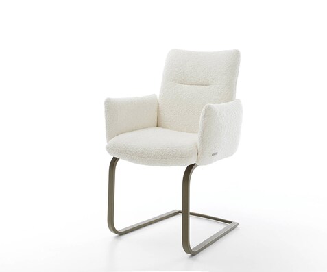 Freischwinger Jova-Flex mit Armlehnen Bouclé Weiß Freischwinger flach Effektfinish Titan Taschenfederkern