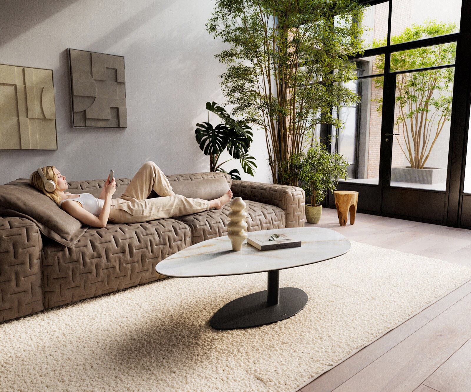 Couchtisch Edge Organisch 140x76 cm Keramik Onyx Pearl Vibany Metall Schwarz 7
