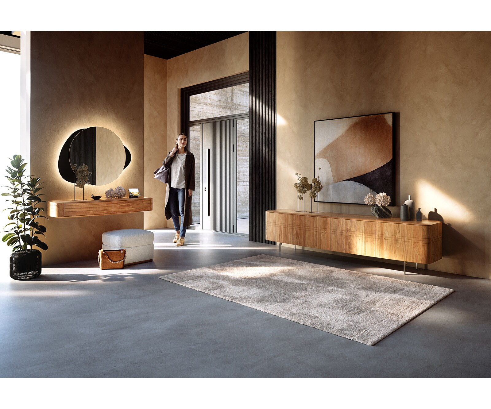 Sideboard Nagaru 200 cm Akazie Aura 4 Türen L-Fuß Edelstahl 6