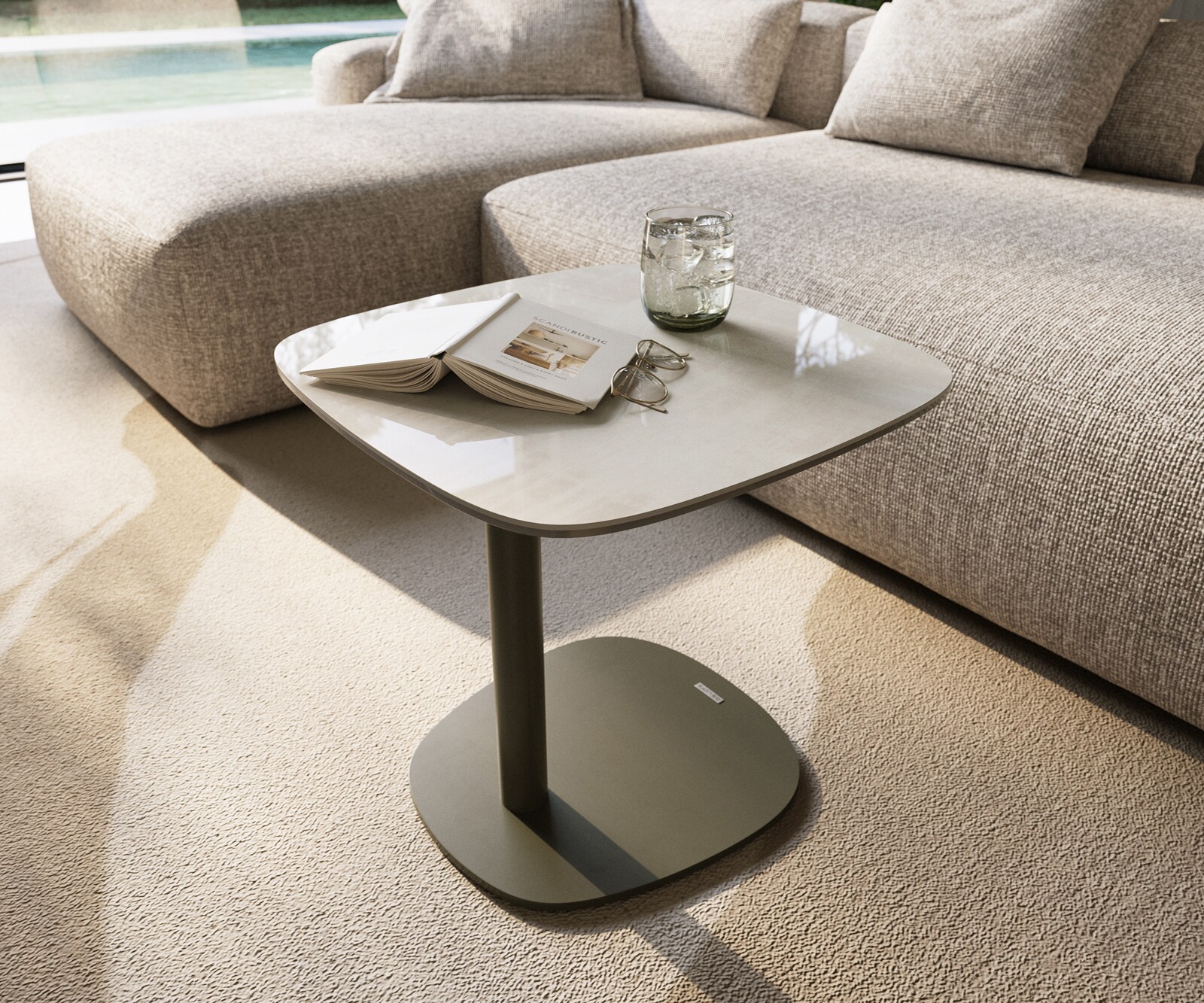 Beistelltisch Edge Boot 50x50 cm Keramik Onyx Champagne Eleny Metall Effektfinish Titan 6