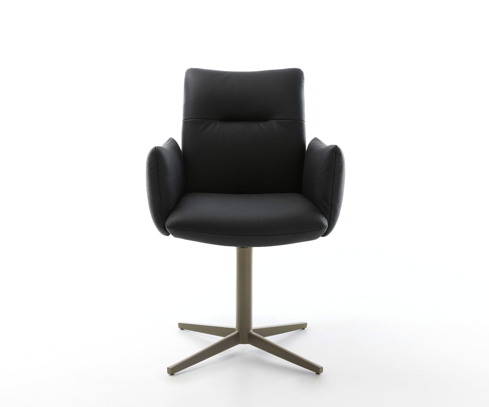 Drehstuhl Jova-Flex mit Armlehnen Echt-Leder Schwarz Fußkreuz Effektfinish Titan 360° drehbar Taschenfederkern 2
