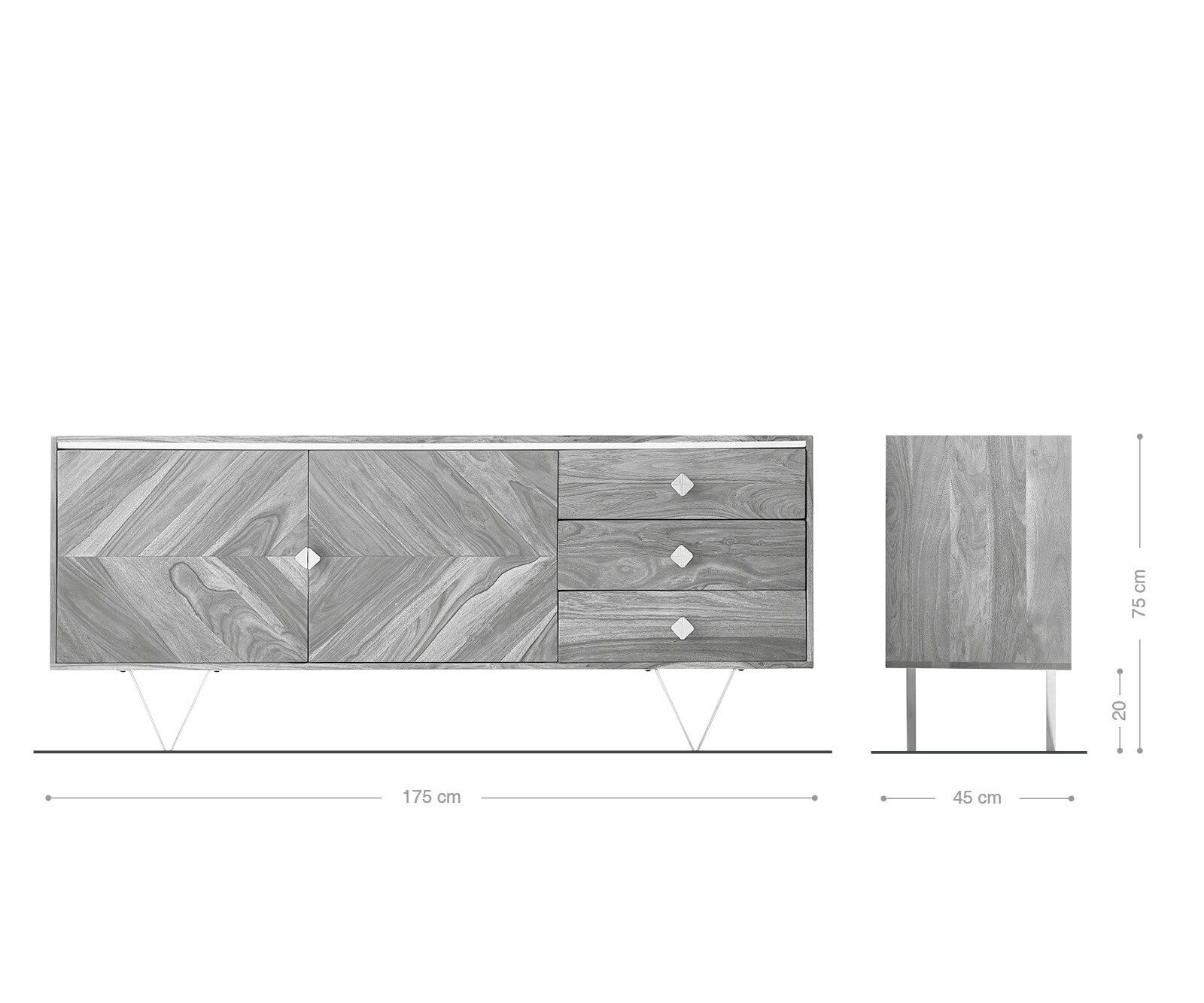 Sideboard Pacino 175 cm Sheesham Natur Steinplatte Weiß 6