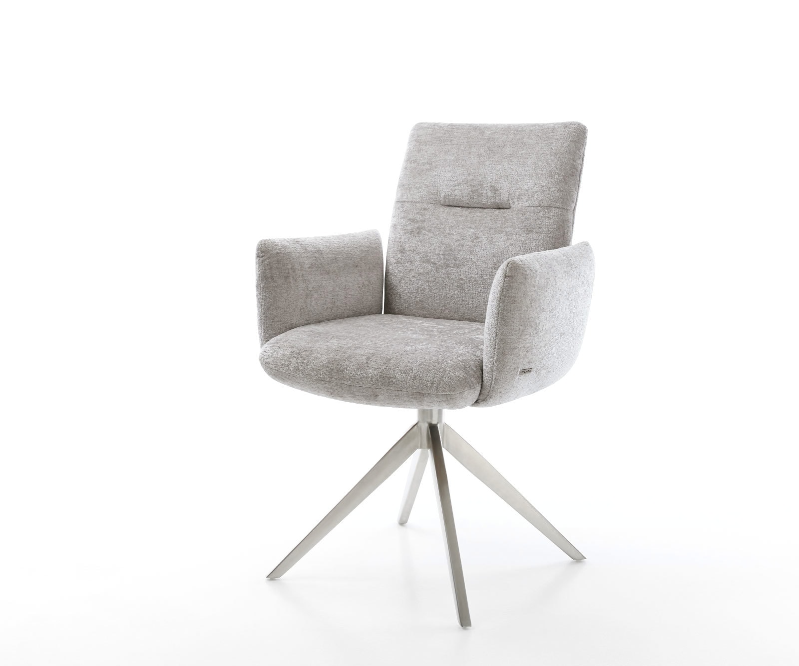 Drehstuhl Jova-Flex mit Armlehnen Chenille Silbergrau Kreuzgestell breit Edelstahl 360° drehbar Wippfunktion Taschenfederkern 1