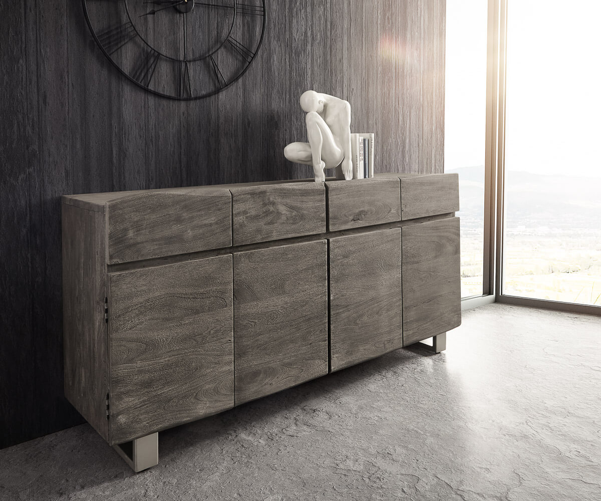 Sideboard Live-Edge 172 cm Akazie Platin 4 Türen 4 Schübe