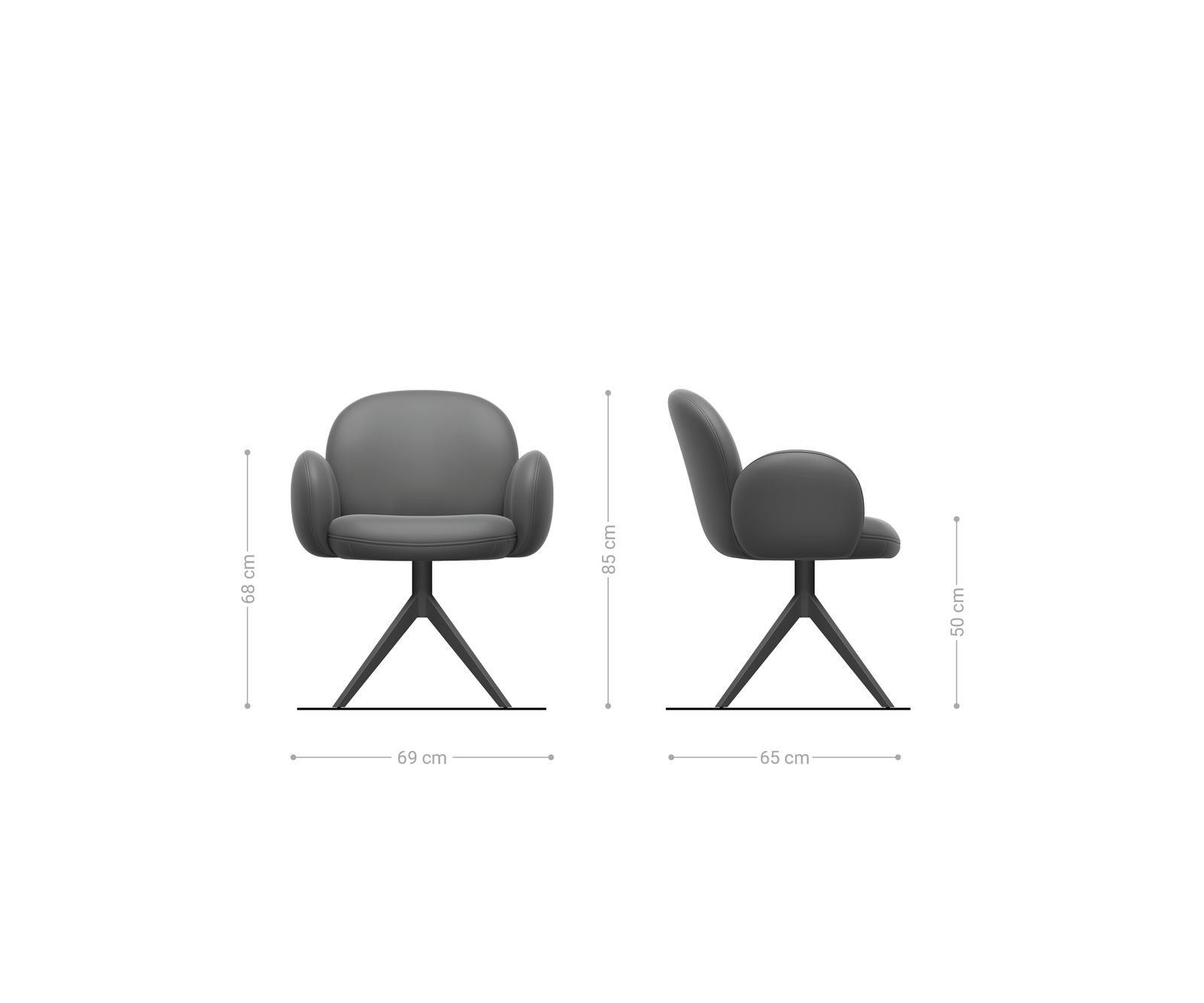 Drehstuhl Nube-Flex mit Armlehnen Strukturstoff Soft Grau Kreuzgestell breit Effektfinish Titan 360° drehbar Wippfunktion Taschenfederkern 6