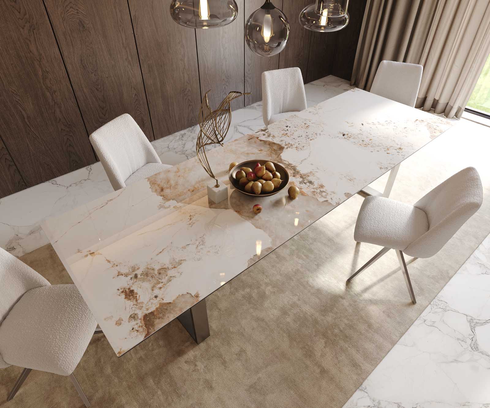 Esstisch Edge 300x100 Keramik Minas Melange Weiß-Beige Edelstahl Schmal 6