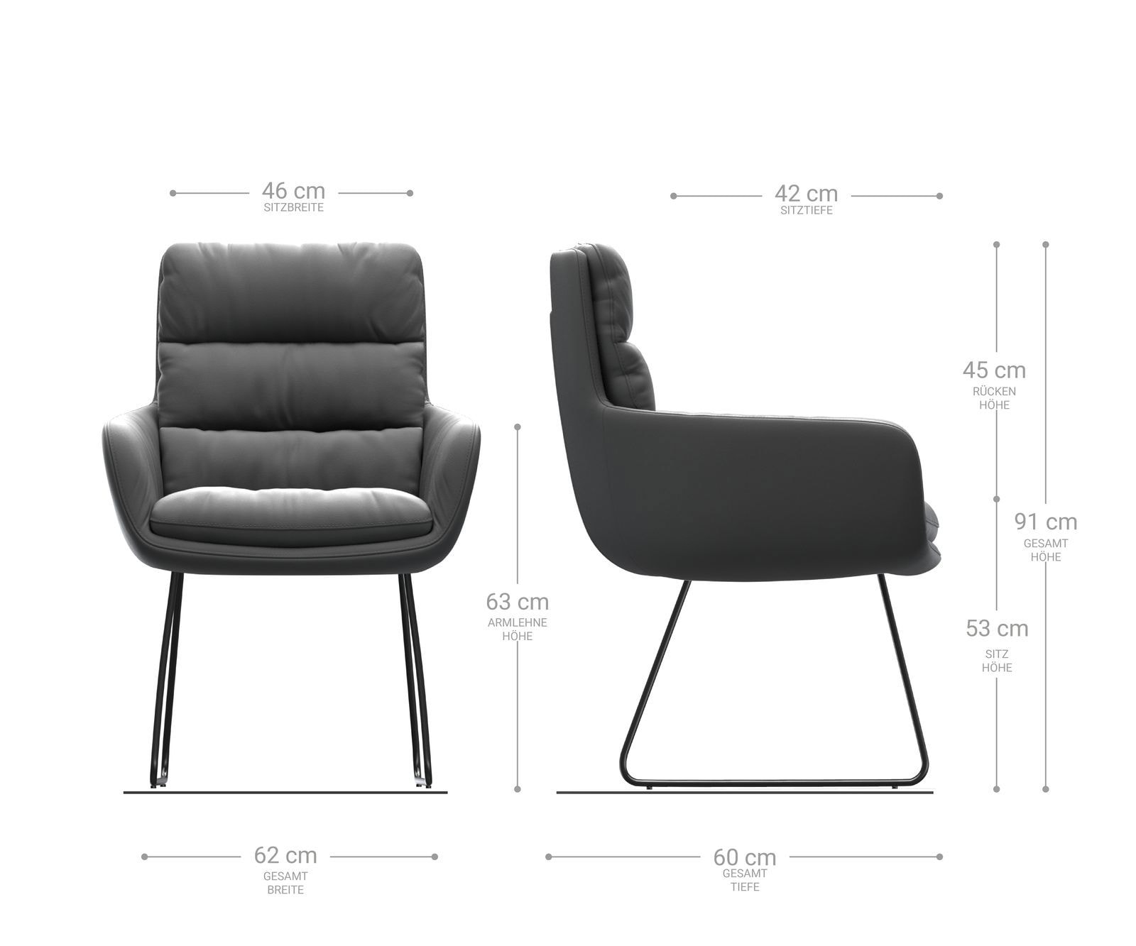 Esszimmerstuhl Abelia-Flex mit Armlehnen Echt-Leder Schwarz Kufengestell Schwarz 6