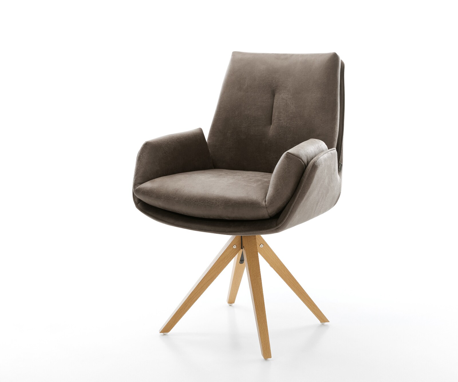 Drehstuhl Clea-Flex Mikrofaser Taupe Vintage Holzgestell kantig Natur 180° drehbar 1