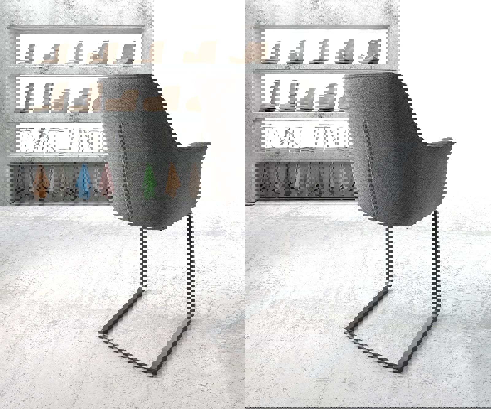 Freischwinger Keila-Flex mit Armlehnen Strukturstoff Hellgrau Freischwinger flach Schwarz 3 Freischwinger Keila-Flex mit Armlehnen Strukturstoff Hellgrau Freischwinger flach Schwarz 3