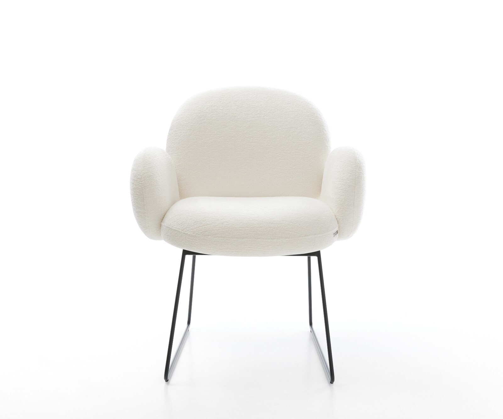 Esszimmerstuhl Nube-Flex mit Armlehnen Bouclé Soft Beige Kufengestell Schwarz Taschenfederkern 1