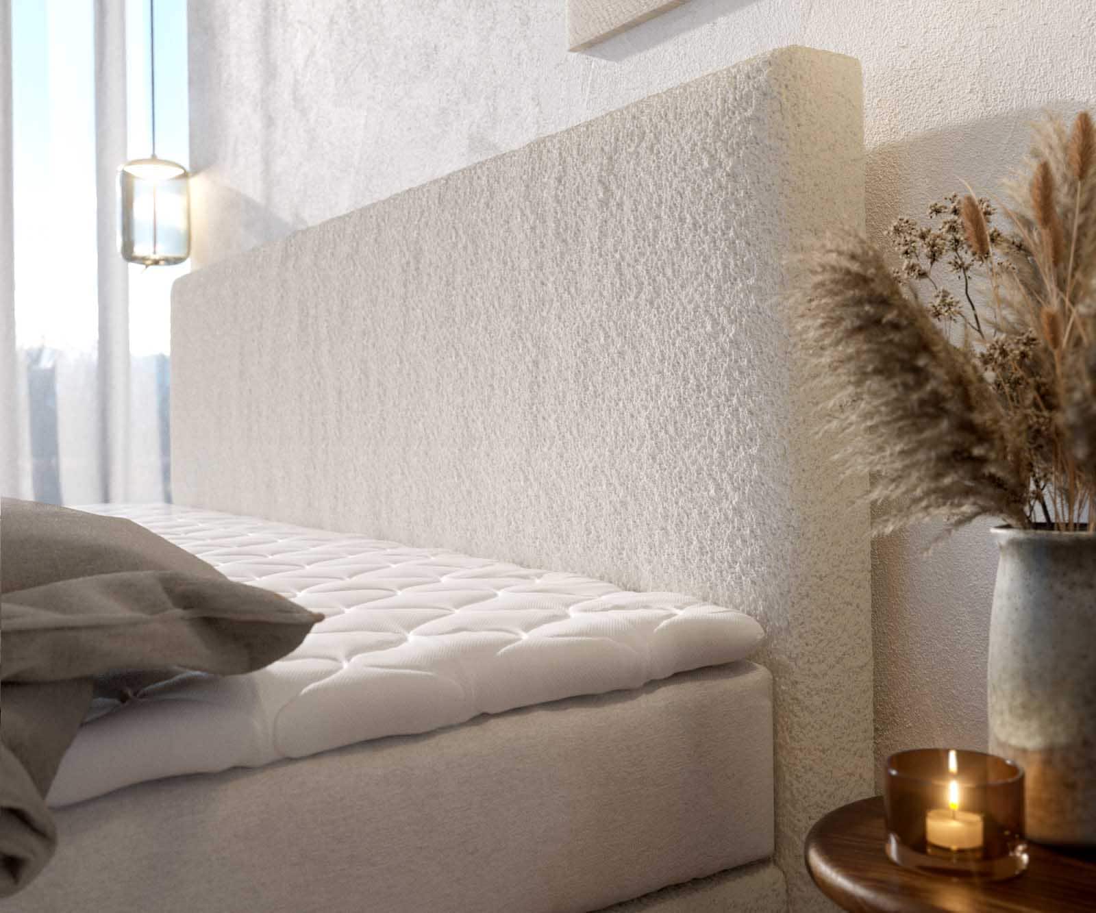 Boxspringbett Dream-Well Bouclé Creme-Weiß 200x200 cm mit Taschenfederkernmatratze und Topper Visco 4 Boxspringbett Dream-Well Bouclé Creme-Weiß 200x200 cm mit Taschenfederkernmatratze und Topper Visco 4