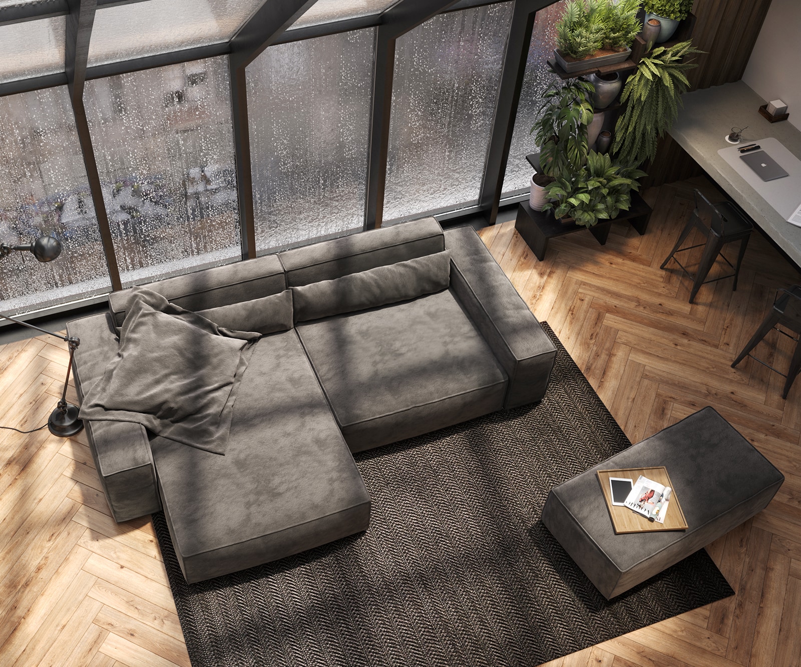 Eckcouch Sirpio XL Mikrofaser Khakibraun 270x170 cm Recamiere variabel mit Hocker