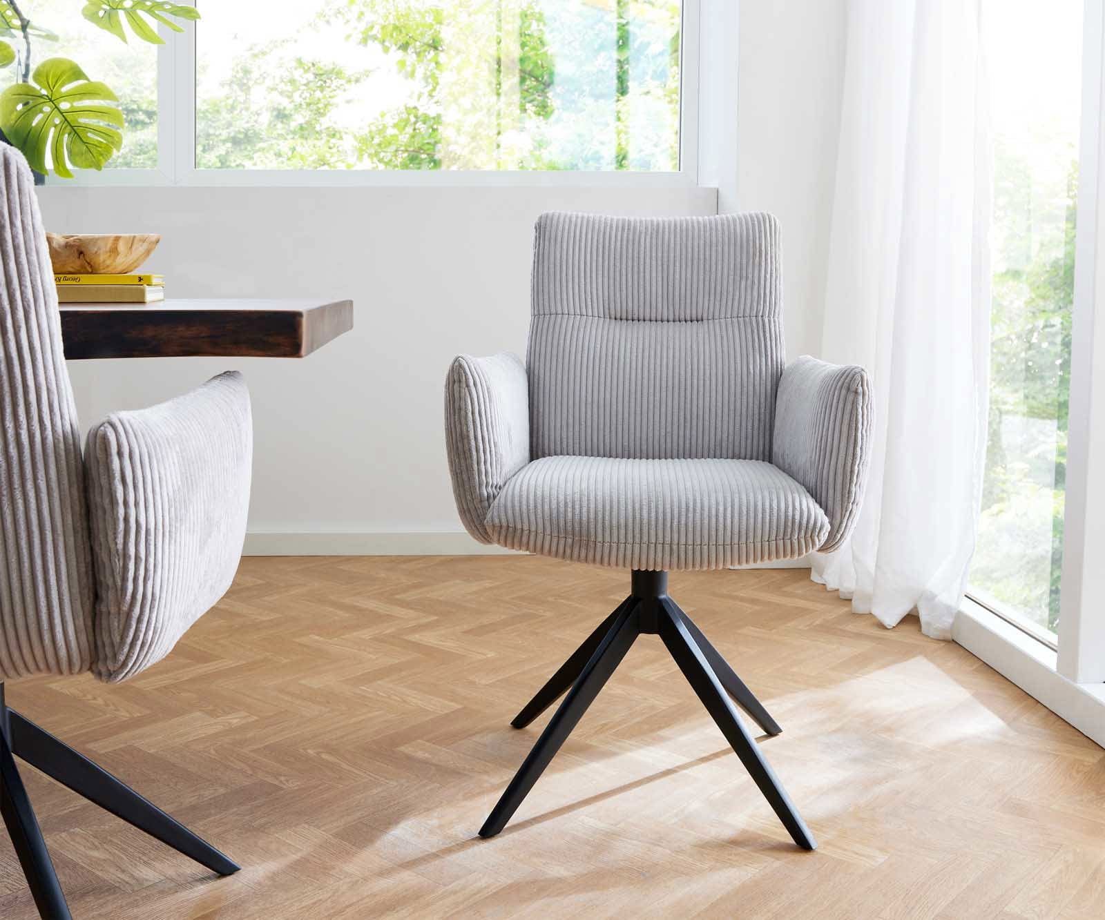 Drehstuhl Jova-Flex mit Armlehnen Cord Silbergrau Kreuzgestell breit Schwarz 360° drehbar Taschenfederkern 2