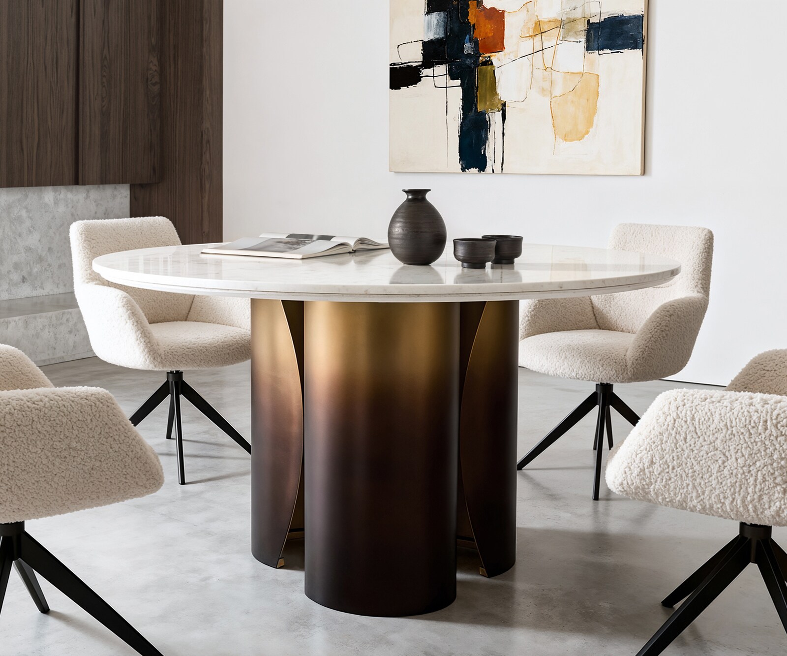 Esstisch Adenza Rund 140x140 cm Marmor Weiß Metall Gold Ombre 1