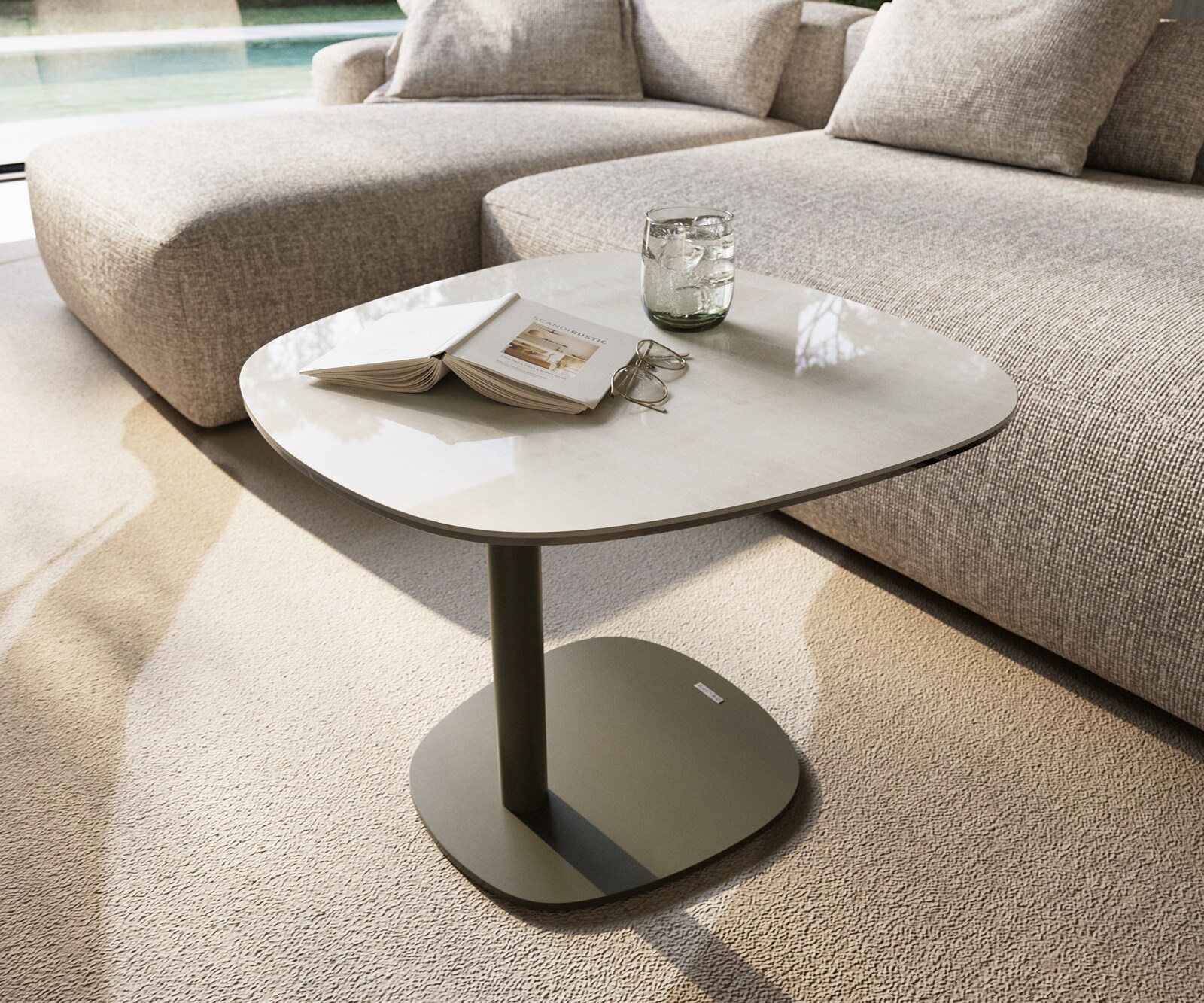 Beistelltisch Edge Boot 60x60 cm Keramik Onyx Champagne Eleny Metall Effektfinish Titan 6