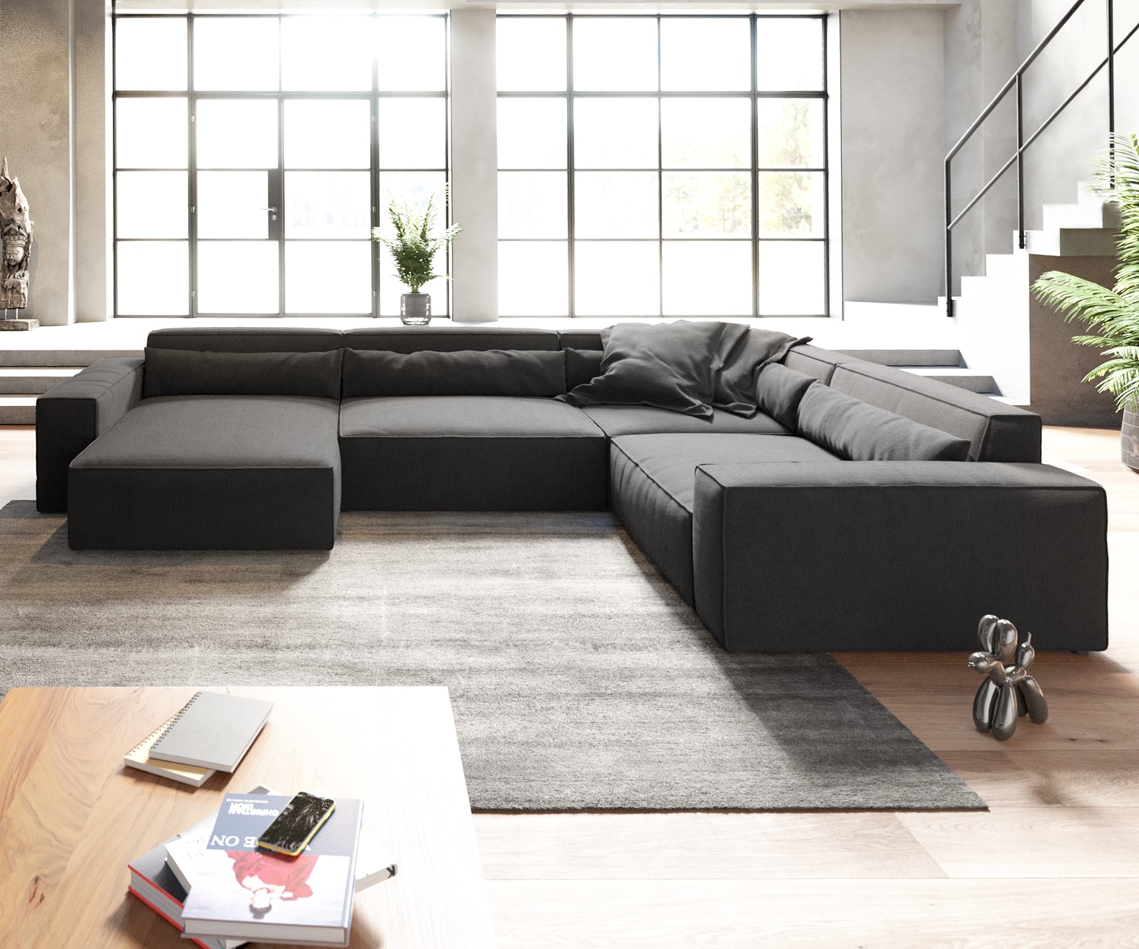 Wohnlandschaft Sirpio XL 360x260 cm Mikrofaser Schwarz Recamiere variabel Wohnlandschaft Sirpio XL 360x260 cm Mikrofaser Schwarz Recamiere variabel