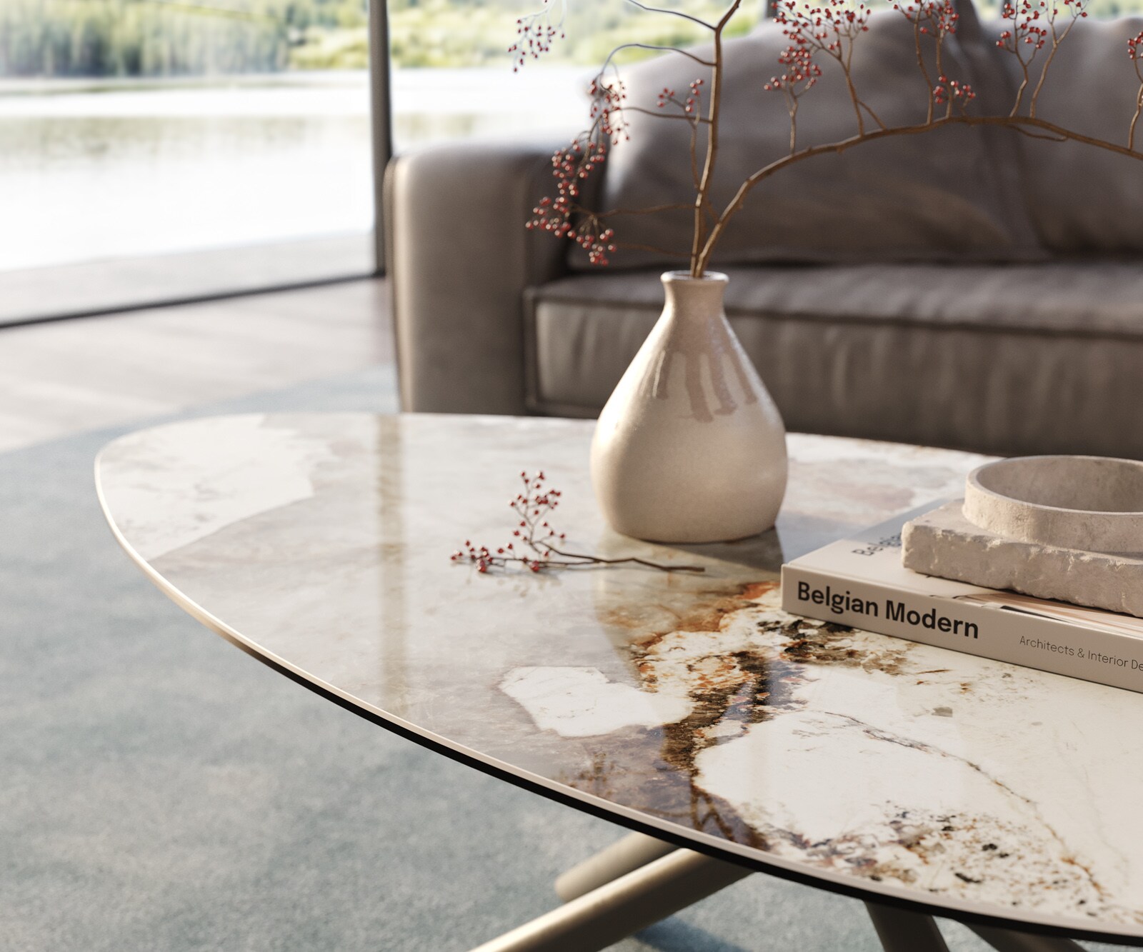 Couchtisch Edge Organisch 140x76 cm Keramik Minas Melange Sarity Metall Effektfinish Titan 5