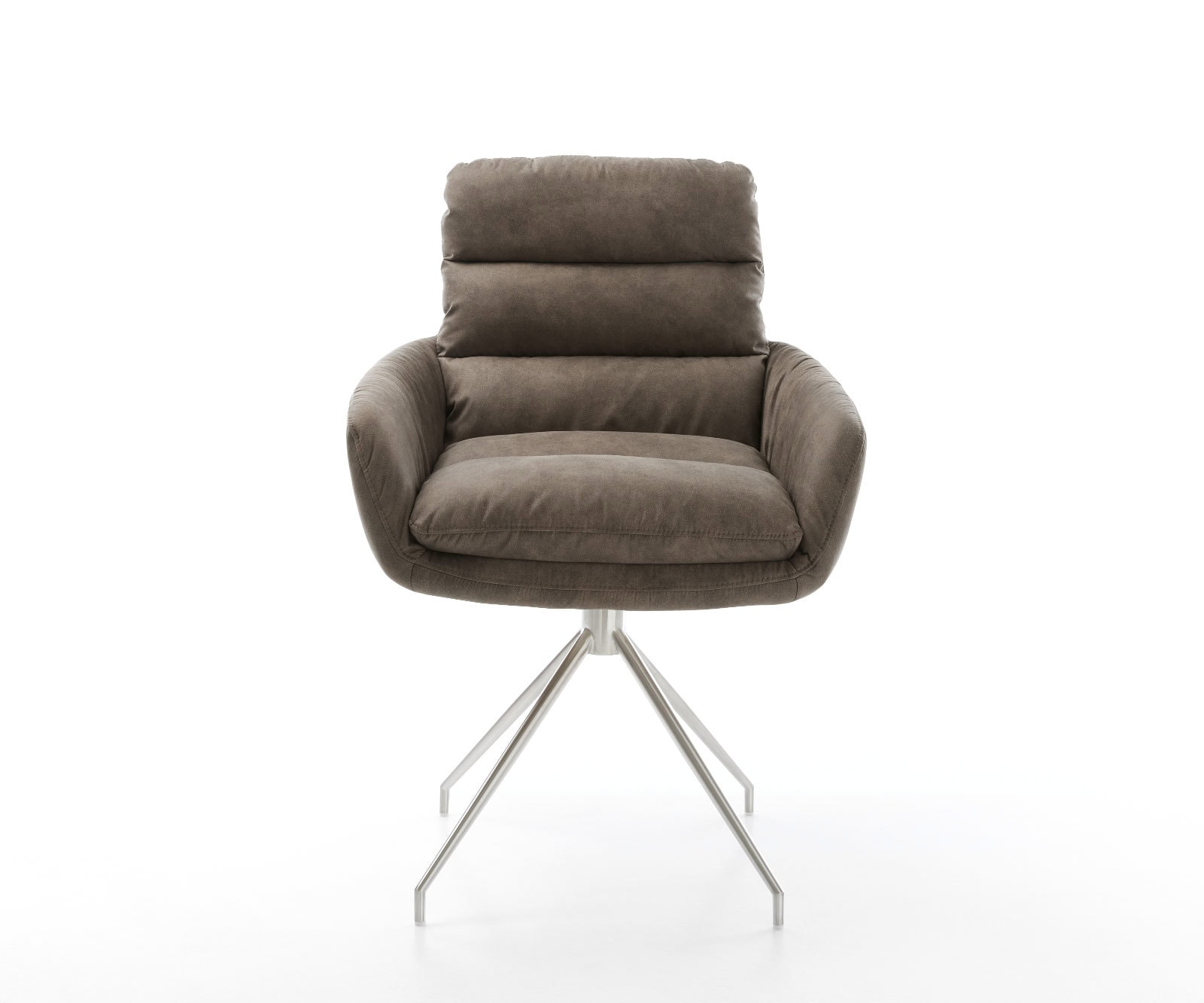 Esszimmerstuhl Abelia-Flex mit Armlehnen Mikrofaser Taupe Vintage Kreuzgestell konisch Edelstahl 1 Esszimmerstuhl Abelia-Flex mit Armlehnen Mikrofaser Taupe Vintage Kreuzgestell konisch Edelstahl 1