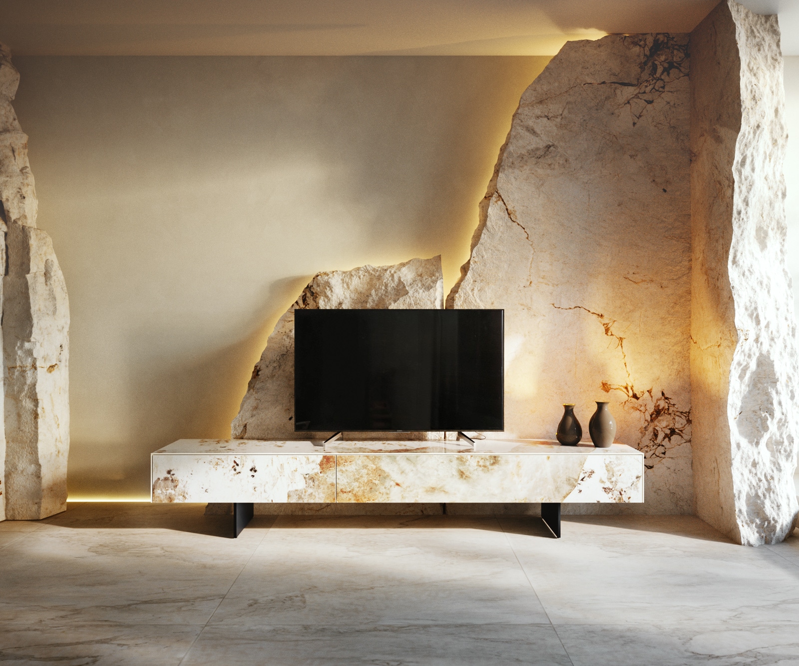 Lowboard Cuor 200 cm Keramik Minas Melange Weiß-Beige 1 Klappe 1 Schubfach Fuß Schwebeoptik Metall Schwarz Lowboard Cuor 200 cm Keramik Minas Melange Weiß-Beige 1 Klappe 1 Schubfach Fuß Schwebeoptik Metall Schwarz