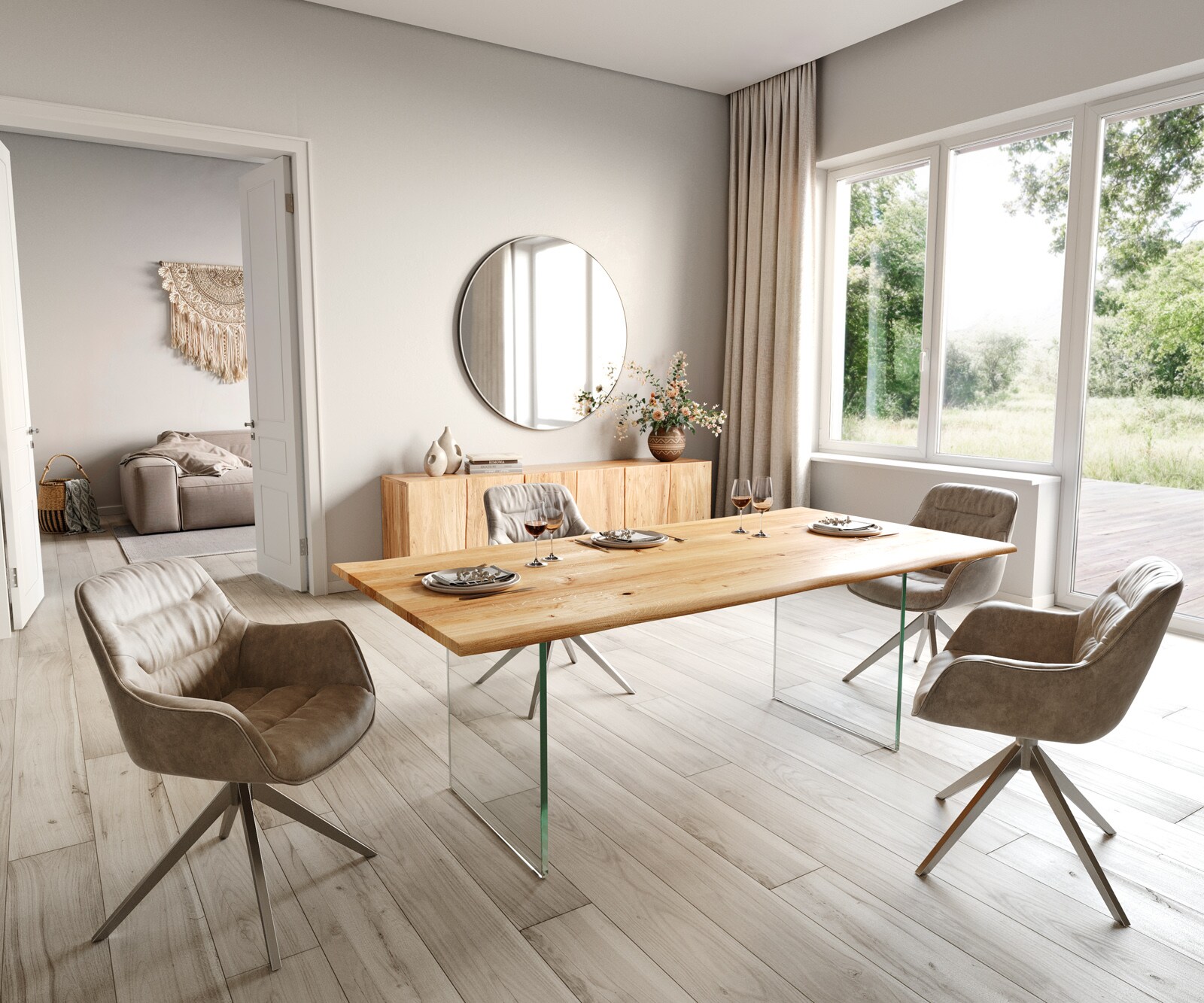 Esstisch Edge 200x100x2,5-3 Eiche Natur Glas Live-Edge 4