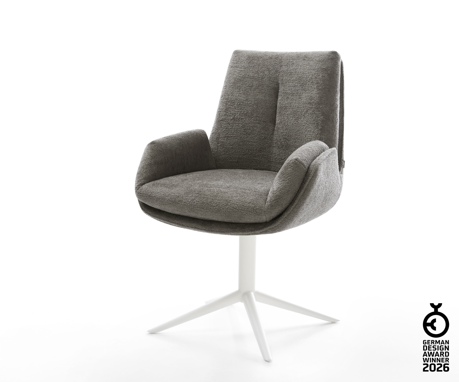 Drehstuhl Clea-Flex Bouclé Soft Schlamm Fußkreuz Weiß 360° drehbar Wippfunktion