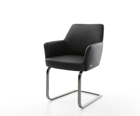 Freischwinger Xana-Flex mit Armlehnen Echt-Leder Schwarz Freischwinger flach Graphit Taschenfederkern